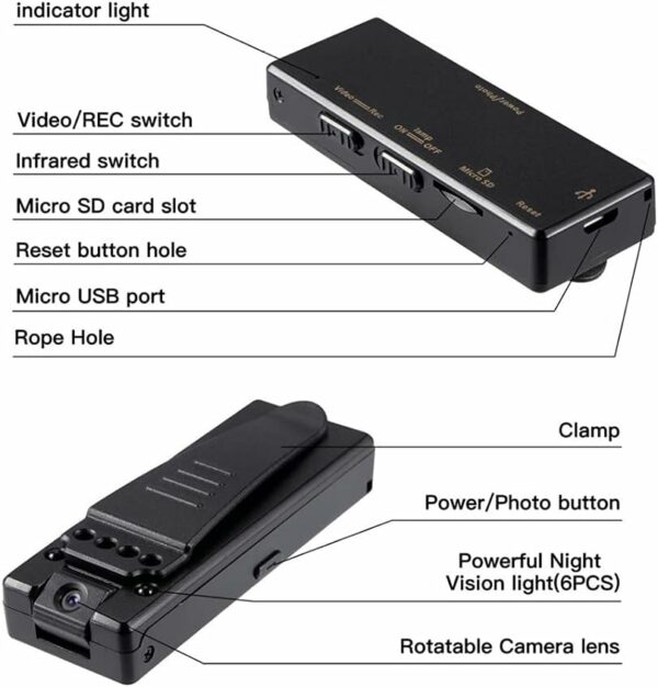 Mini caméra, HD 1080P caméscope vidéo audio enregistreur portable – Image 2