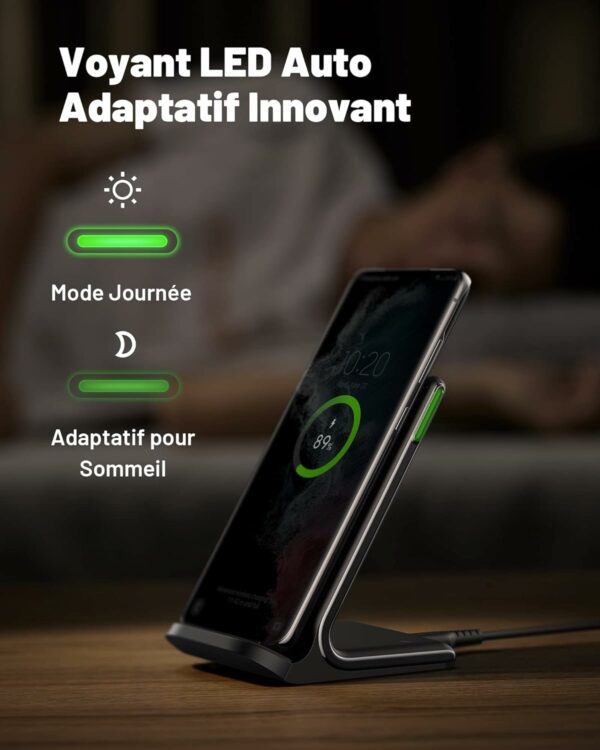 INIU Chargeur Induction Stand, 15W Qi Certifié Wireless Charge sans Fil Rapide pour iPhone 15 14 13 12 11 Pro Max Samsung Xiaomi Google et autres marque à charge sans fil – Image 2