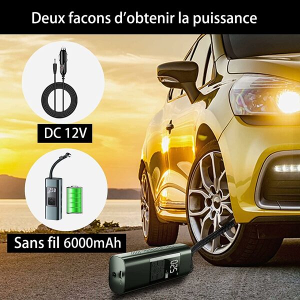 Compresseur à Air Portatif, 6000mAh Mini Pompe à Air Électrique, 150PSI  Compresseur avec Affichage Numérique Lumière LED et Port C USB pour Pneus de Moto, Voiture, Velo, etc – Image 2