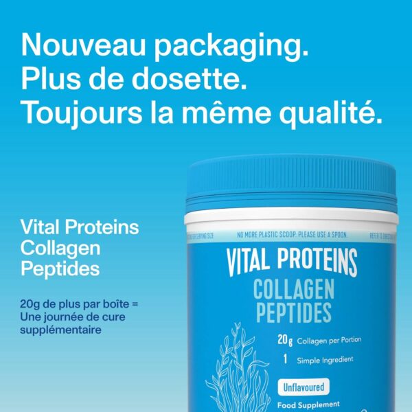 Vital Proteins Collagen Peptides complément alimentaire(Type I, III), Collagène hydrolysé Non Aromatisé, Cheveux, Ongles, Peau, Sans Gluten, Sans colorant ni Conservateur, 20g par portion, 587g – Image 4
