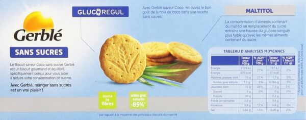 Gerblé Biscuits saveur Coco Sans Sucres, Sans huile de palme, 12 biscuits, 132g, 198916 – Image 3