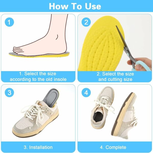 Semelles intérieures respirantes en mousse à mémoire de forme - Élastique - Absorption des chocs - Confortable - Pour chaussures de sport - Pour homme et femme - 41 à 46 – Image 4