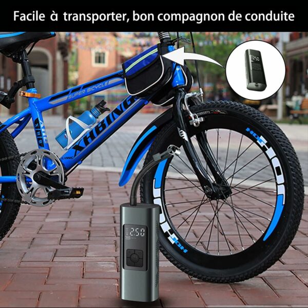 Compresseur à Air Portatif, 6000mAh Mini Pompe à Air Électrique, 150PSI  Compresseur avec Affichage Numérique Lumière LED et Port C USB pour Pneus de Moto, Voiture, Velo, etc – Image 5