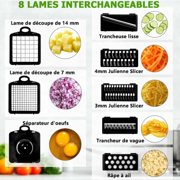 Coupe legumes Mandoline de Cuisine, Multifonctions 15 en 1 avec séparateur d'oeuf – Image 2