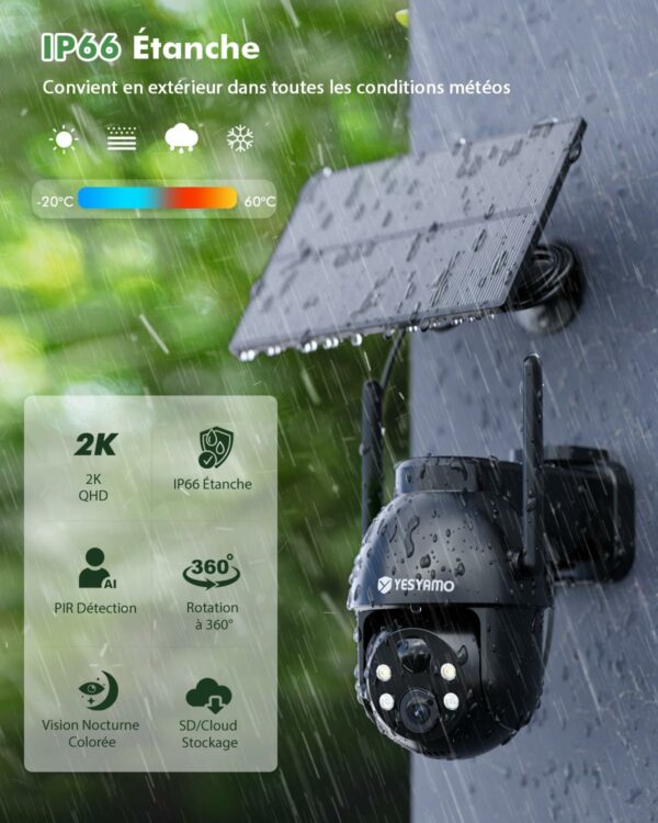 Camera Surveillance WiFi Exterieure sans Fil Solaire, 2.4GHz – Image 2