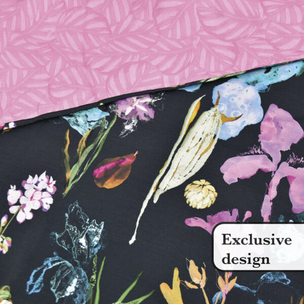 Housse de couette + 2 taie(s)"Iris" - satin de coton, 80 fils/cm² - bleu foncé et rose – Image 2