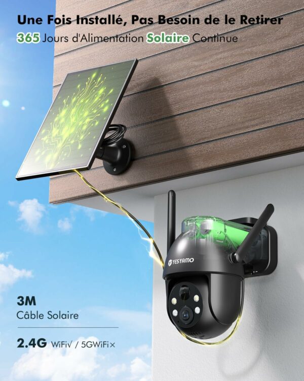Camera Surveillance WiFi Exterieure sans Fil Solaire, 2.4GHz – Image 4