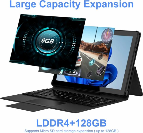 Tablette Windows 11 avec étui, processeur Intel Celeron N4100 Quad Core, 6 Go de RAM 128 Go de ROM, Clavier français Amovible, 1280 x 800 IPS, Appareil Photo 5 MP + 2 MP, WiFi, Bluetooth – Image 3