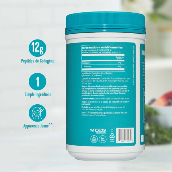 Vital Proteins Marine Collagen, Collagène à boire, Complément Alimentaire, Peptides de Collagène Marin Hydrolysés, Non Aromatisé, 221g – Image 3