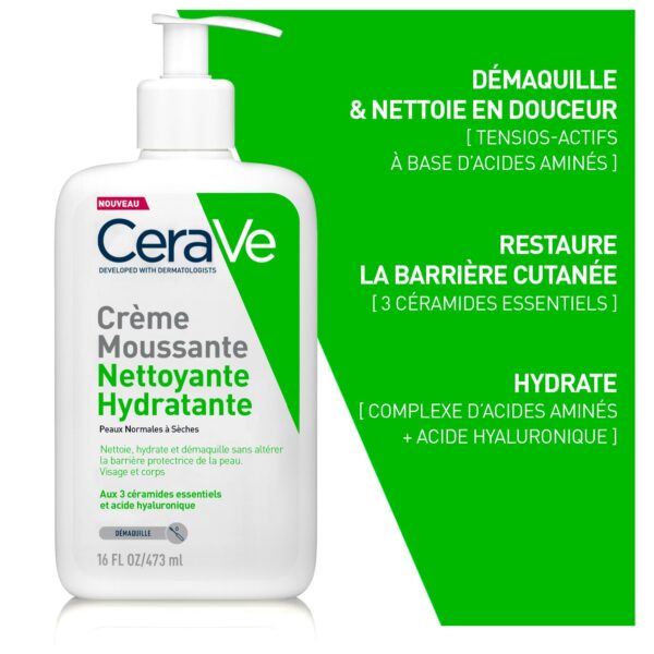 CeraVe Crème Moussante Nettoyante Hydratante Visage Peaux Normales à Sèches – Image 3