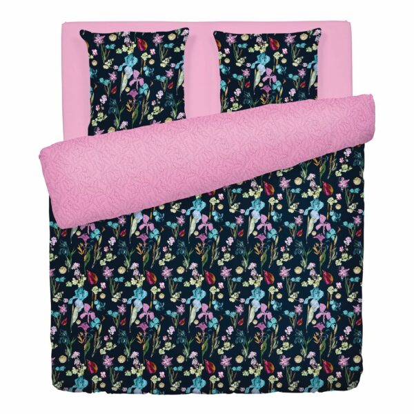 Housse de couette + 2 taie(s)"Iris" - satin de coton, 80 fils/cm² - bleu foncé et rose – Image 5