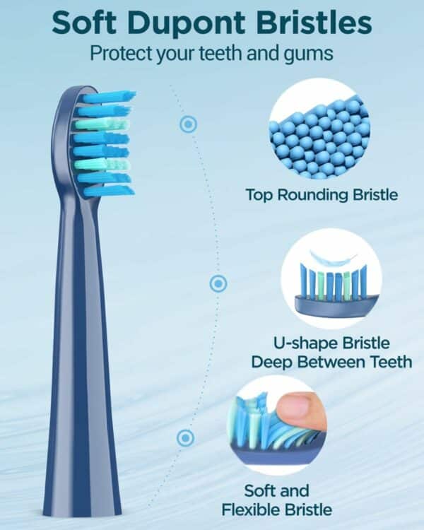 Brosses à Dents Électriques Soniques Adultes et Enfants - Brosse à Dents Dlectrique Sonique avec 8 Têtes, 5 Modes, Une Charge pour 120 Jours D'utilisation, Brosses à Dents, Bleu Minéral – Image 7