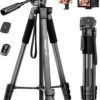 Trepied Smartphone 172cm, Trépied Appareil Photo Léger en Aluminium avec Télécommande et Support Téléphone, Portable Trépied Caméra pour iPhone Samsung Huawei