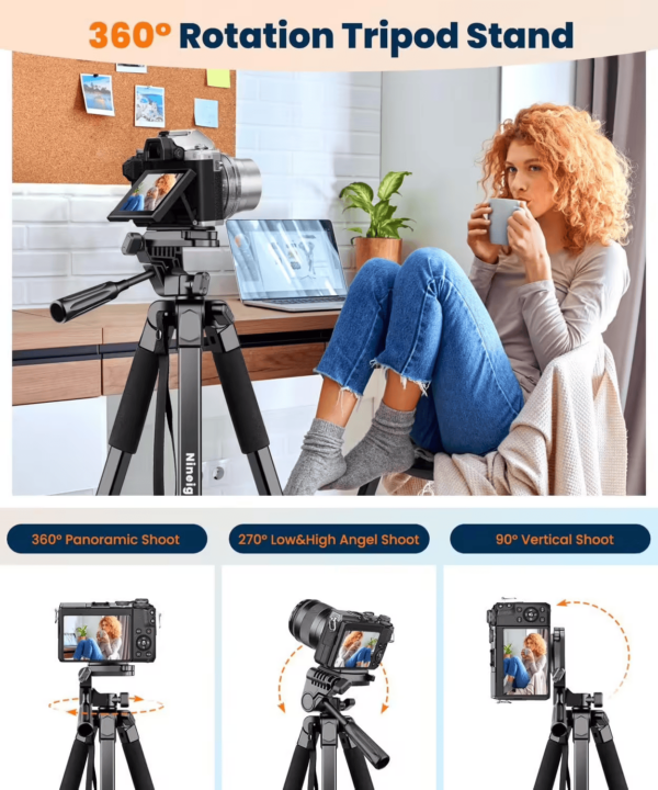 Trepied Smartphone 172cm, Trépied Appareil Photo Léger en Aluminium avec Télécommande et Support Téléphone, Portable Trépied Caméra pour iPhone Samsung Huawei – Image 4