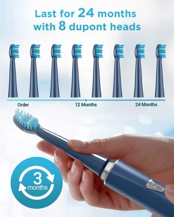Brosses à Dents Électriques Soniques Adultes et Enfants - Brosse à Dents Dlectrique Sonique avec 8 Têtes, 5 Modes, Une Charge pour 120 Jours D'utilisation, Brosses à Dents, Bleu Minéral – Image 4