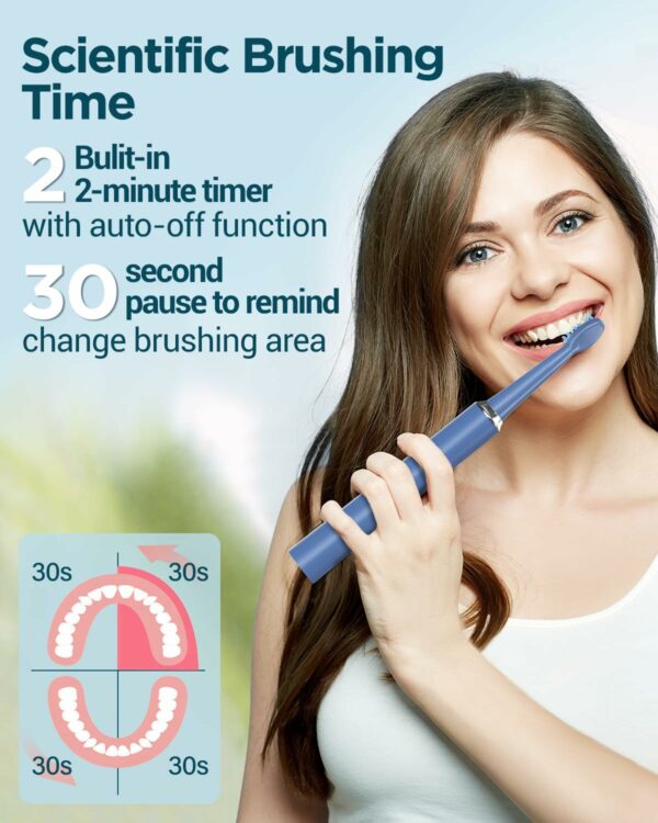 Brosses à Dents Électriques Soniques Adultes et Enfants - Brosse à Dents Dlectrique Sonique avec 8 Têtes, 5 Modes, Une Charge pour 120 Jours D'utilisation, Brosses à Dents, Bleu Minéral – Image 3