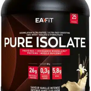 EAFIT - Pure Isolate - Whey Protein Isolate - Whey pour Prise de Masse et Musculation - 26g de Proteine, 5,8g de BCAA - Faible en sucres et matières grasses - 750 g - Vanille - Marque FR