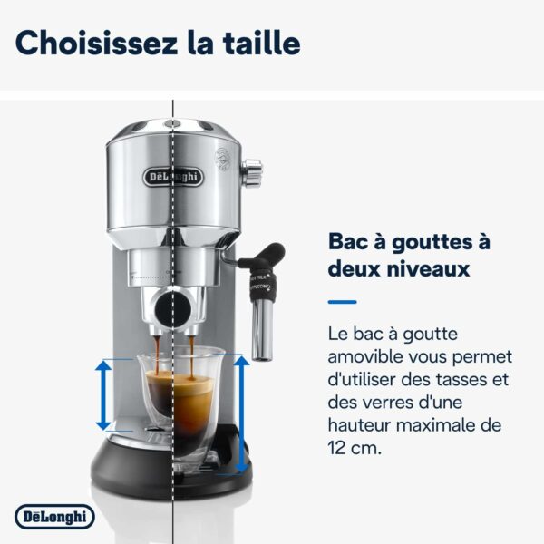 De'Longhi Dedica Style EC685.M, Machine à Expresso avec Buse à Mousse de Lait Professionnelle, Seulement 15 cm de Large, Réservoir de 1 L, Boîtier en Métal, Compatible avec les Dosettes E.S.E, Métal – Image 2