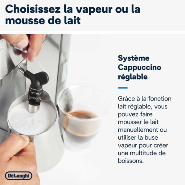 De'Longhi Dedica Style EC685.M, Machine à Expresso avec Buse à Mousse de Lait Professionnelle, Seulement 15 cm de Large, Réservoir de 1 L, Boîtier en Métal, Compatible avec les Dosettes E.S.E, Métal – Image 3