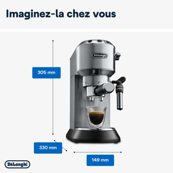 De'Longhi Dedica Style EC685.M, Machine à Expresso avec Buse à Mousse de Lait Professionnelle, Seulement 15 cm de Large, Réservoir de 1 L, Boîtier en Métal, Compatible avec les Dosettes E.S.E, Métal – Image 6