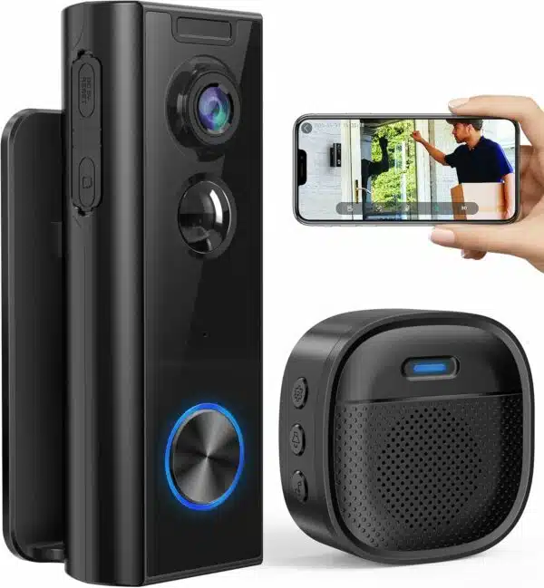 Ankway Sonnette sans Fil avec Camera - Caméra à Batterie Réglable avec Carillonn, 2,4G, FHD 2K, Détection PIR, Vision Nocturne, Audio Bidirectionnel, Étanche, Stockage SD et Cloud, Exterieur [Classe énergétique A+++]
