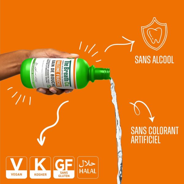 The Breath Co - Bain de Bouche Sans Alcool - Formule développée par un dentiste - Haleine Fraîche pendant 12 heures* - Menthe Douce, 500ml – Image 3