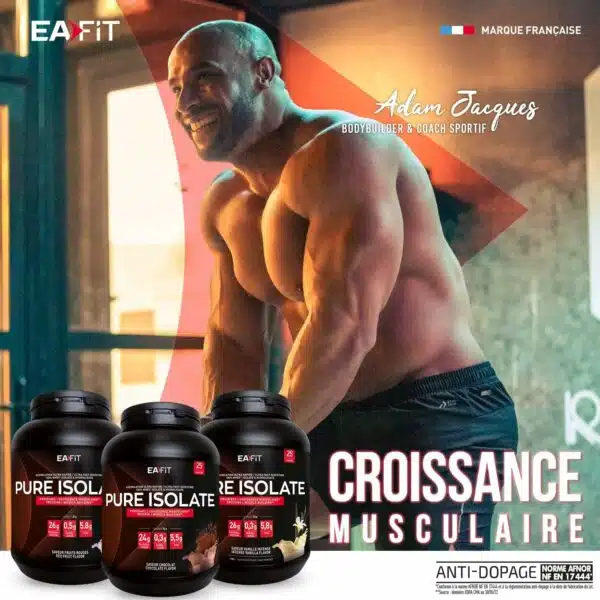 EAFIT - Pure Isolate - Whey Protein Isolate - Whey pour Prise de Masse et Musculation - 26g de Proteine, 5,8g de BCAA - Faible en sucres et matières grasses - 750 g - Vanille - Marque FR – Image 6
