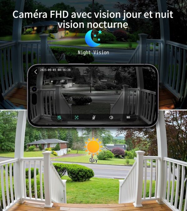 Ankway Sonnette sans Fil avec Camera - Caméra à Batterie Réglable avec Carillonn, 2,4G, FHD 2K, Détection PIR, Vision Nocturne, Audio Bidirectionnel, Étanche, Stockage SD et Cloud, Exterieur [Classe énergétique A+++] – Image 6