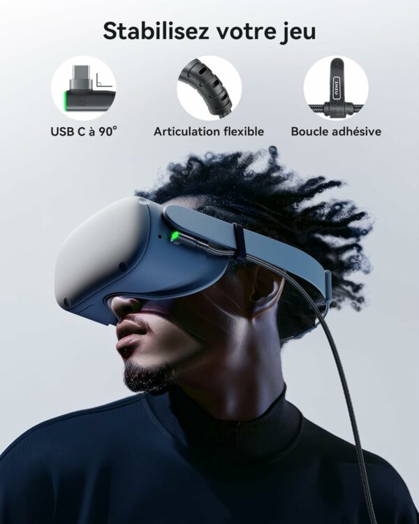 INIU Câble Link 5m, Compatible avec Meta Oculus Quest 3s Quest 3 2 1 Quest Pro, Pico 4 Accessoire et PC Steam VR, Câble de liaison USB 3.0 haute vitesse de transfert de données USB C – Image 3