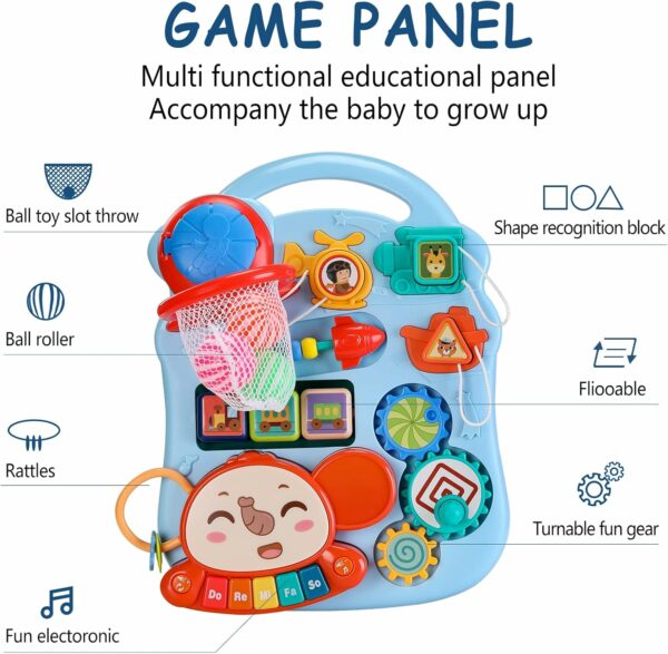 Trotteur 2 en 1 assis-debout pour bébé, chariot pour tout-petits, centre d'activités pédagogiques, plateau de jeu amovible, jouet d'apprentissage de la musique, cadeau pour garçons et filles,Bleu – Image 6
