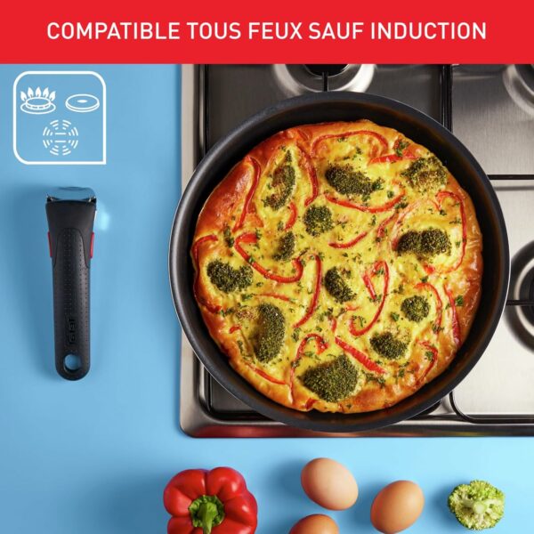 Tefal Ingenio Lot de 3 poêles 22/24/26 cm + poignée amovible, Pas d’induction, Revêtement antiadhésif, Indicateur de chaleur, Base Diffusion, Empilable, Fabriqué en France, Easy Cook N Clean L1579002 – Image 6