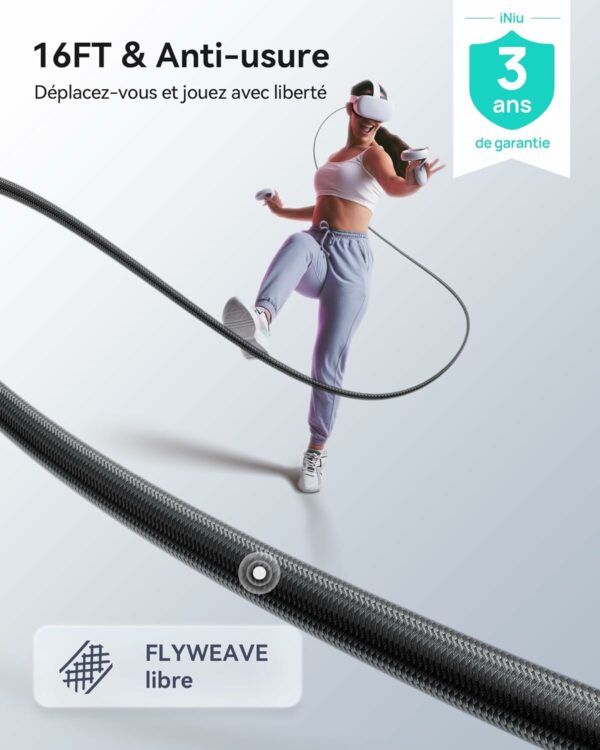 INIU Câble Link 5m, Compatible avec Meta Oculus Quest 3s Quest 3 2 1 Quest Pro, Pico 4 Accessoire et PC Steam VR, Câble de liaison USB 3.0 haute vitesse de transfert de données USB C – Image 2