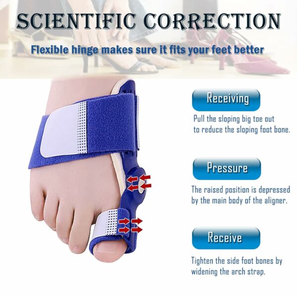 Paskyee Lot de 2 correcteurs d'oignons, orthèses orthopédiques pour homme et femme, attelle réglable avec séparateur d'orteils pour soulager l'oignon, bleu – Image 3