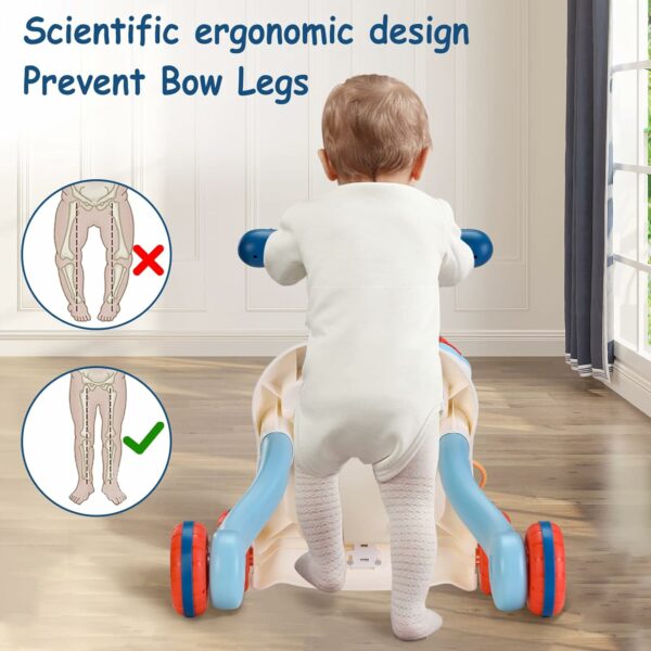 Trotteur 2 en 1 assis-debout pour bébé, chariot pour tout-petits, centre d'activités pédagogiques, plateau de jeu amovible, jouet d'apprentissage de la musique, cadeau pour garçons et filles,Bleu – Image 3