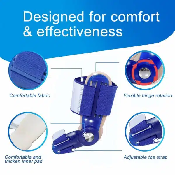 Paskyee Lot de 2 correcteurs d'oignons, orthèses orthopédiques pour homme et femme, attelle réglable avec séparateur d'orteils pour soulager l'oignon, bleu – Image 5
