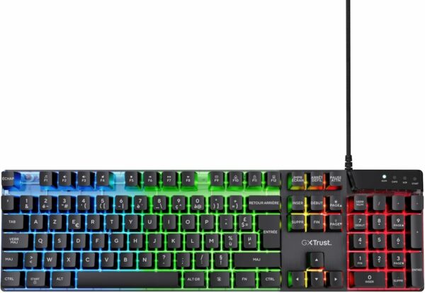 Trust Gaming GXT 835 Azor Clavier Gamer Filaire AZERTY Français, Éclairage LED Arc-en-Ciel, Mode Jeu, 8 Touches Anti-ghosting, Clavier Gaming à Membrane USB, PC/Ordinateur Portable - Noir – Image 8