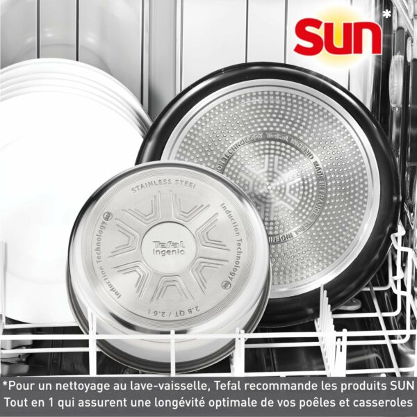 Tefal Ingenio Lot de 3 poêles 22/24/26 cm + poignée amovible, Pas d’induction, Revêtement antiadhésif, Indicateur de chaleur, Base Diffusion, Empilable, Fabriqué en France, Easy Cook N Clean L1579002 – Image 4