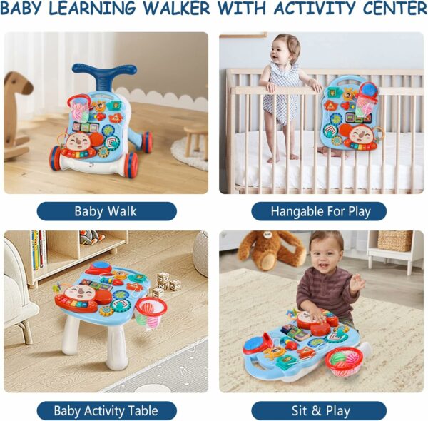 Trotteur 2 en 1 assis-debout pour bébé, chariot pour tout-petits, centre d'activités pédagogiques, plateau de jeu amovible, jouet d'apprentissage de la musique, cadeau pour garçons et filles,Bleu – Image 8