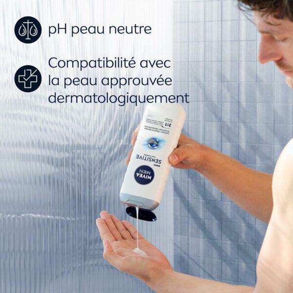 NIVEA MEN Gel Douche Sensitive (lot 6 x 250 ml) — Soin lavant enrichi à l'extrait de Bambou — Gel douche homme 3 EN 1 — Soin nettoyant doux Corps Visage & Cheveux pour les peaux sensibles – Image 4