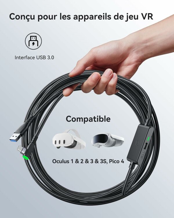 INIU Câble Link 5m, Compatible avec Meta Oculus Quest 3s Quest 3 2 1 Quest Pro, Pico 4 Accessoire et PC Steam VR, Câble de liaison USB 3.0 haute vitesse de transfert de données USB C – Image 5