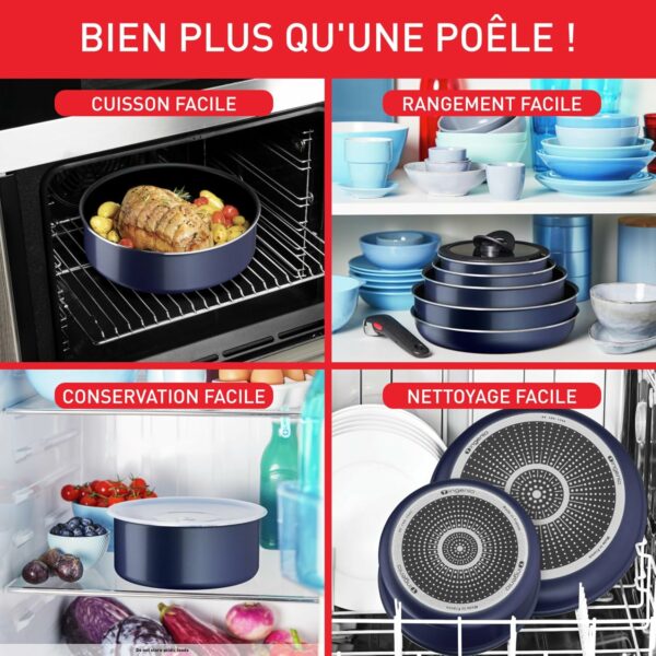 Tefal Ingenio Lot de 3 poêles 22/24/26 cm + poignée amovible, Pas d’induction, Revêtement antiadhésif, Indicateur de chaleur, Base Diffusion, Empilable, Fabriqué en France, Easy Cook N Clean L1579002 – Image 8