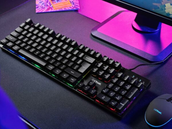 Trust Gaming GXT 835 Azor Clavier Gamer Filaire AZERTY Français, Éclairage LED Arc-en-Ciel, Mode Jeu, 8 Touches Anti-ghosting, Clavier Gaming à Membrane USB, PC/Ordinateur Portable - Noir – Image 5