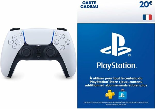 Manette PlayStation 5 officielle DualSense, Sans fil, Batterie rechargeable, Bluetooth, Couleur : Bicolore + Carte Cadeau PSN | 20 EUR | Code de téléchargement (PS5/PS4/PS3) – Image 2