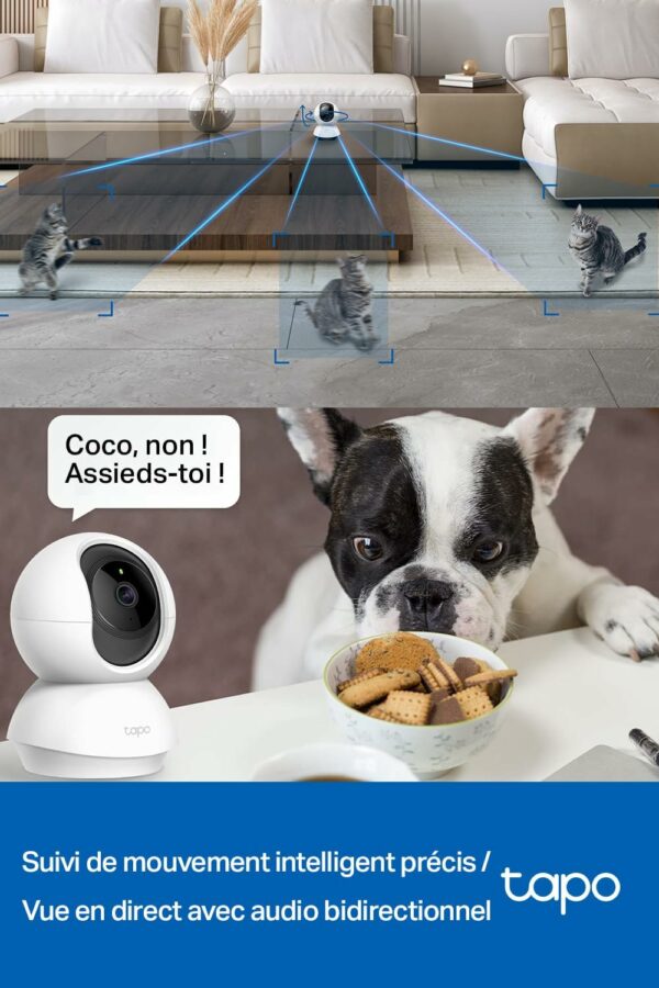 Tapo 2K(3MP) Caméra Surveillance WiFi intérieure 360° C210, Vision nocturne, Notifications en temps réel, Détection de personne, Suivi de mouvement, Télécommande, Compatible avec Alexa – Image 6