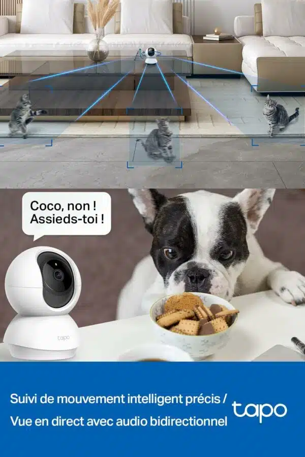 Tapo 2K(3MP) Caméra Surveillance WiFi intérieure 360° C210, Vision nocturne, Notifications en temps réel, Détection de personne, Suivi de mouvement, Télécommande, Compatible avec Alexa – Image 6