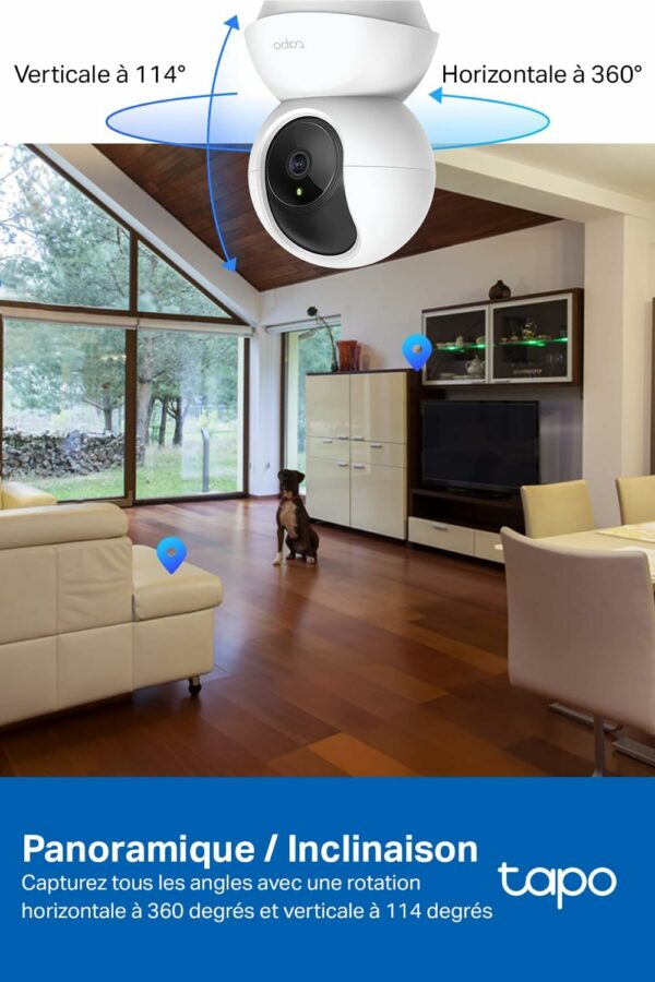 Tapo 2K(3MP) Caméra Surveillance WiFi intérieure 360° C210, Vision nocturne, Notifications en temps réel, Détection de personne, Suivi de mouvement, Télécommande, Compatible avec Alexa – Image 7