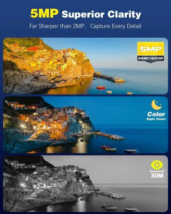 Ctronics 5MP Caméra Surveillance sans Fil Extérieure, Panneau Solaire 6W, Alarme Sonore & Lumineuse, Contrôle à Distance PCTéléphone, FTP, Vision Nocturne Couleur, Détection Humaine – Image 9