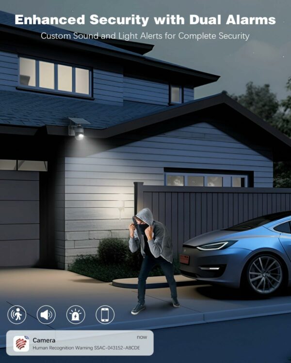 Ctronics 5MP Caméra Surveillance sans Fil Extérieure, Panneau Solaire 6W, Alarme Sonore & Lumineuse, Contrôle à Distance PCTéléphone, FTP, Vision Nocturne Couleur, Détection Humaine – Image 6