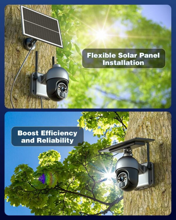 Ctronics 5MP Caméra Surveillance sans Fil Extérieure, Panneau Solaire 6W, Alarme Sonore & Lumineuse, Contrôle à Distance PCTéléphone, FTP, Vision Nocturne Couleur, Détection Humaine – Image 2