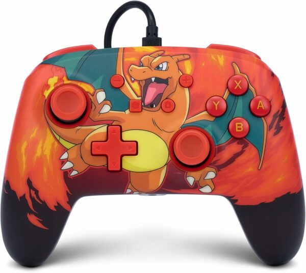 PowerA Manette filaire améliorée pour Nintendo Switch, modèle Switch OLED et Nintendo Switch Lite, accessoire de jeu, manette de jeu, manette filaire, sous licence officielle- Pokémon:Charizard Vortex